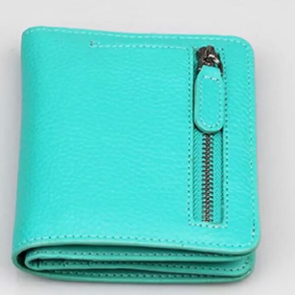 NEW Slim Wallets Cowhide Leather for Women, Natural Leather Caribbean Green - Picture 1 of 9